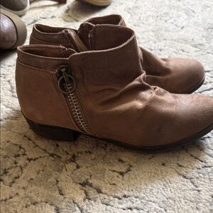 Women's Brown Suede Ankle Booties with Side Zip